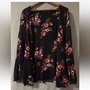 Belldini Open Cardigan Sweater Long Sleeve Dark Blue Floral Women’s Sz L